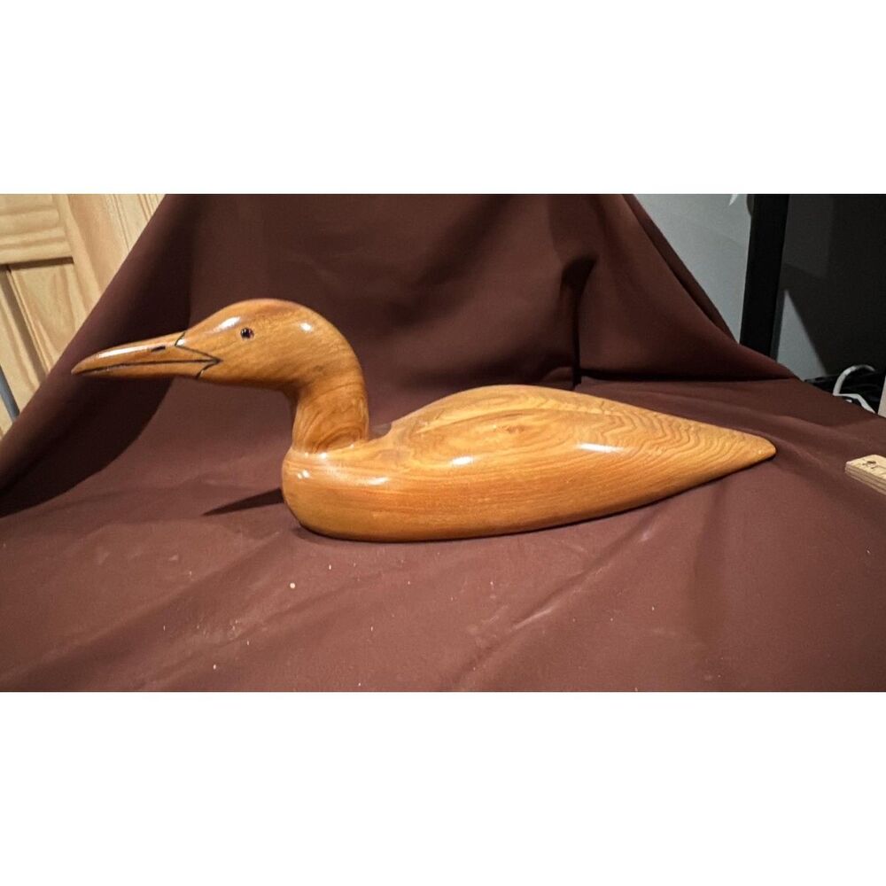 Cool Estate Find Natural Wood Carved Duck  Decoy Polished Finish